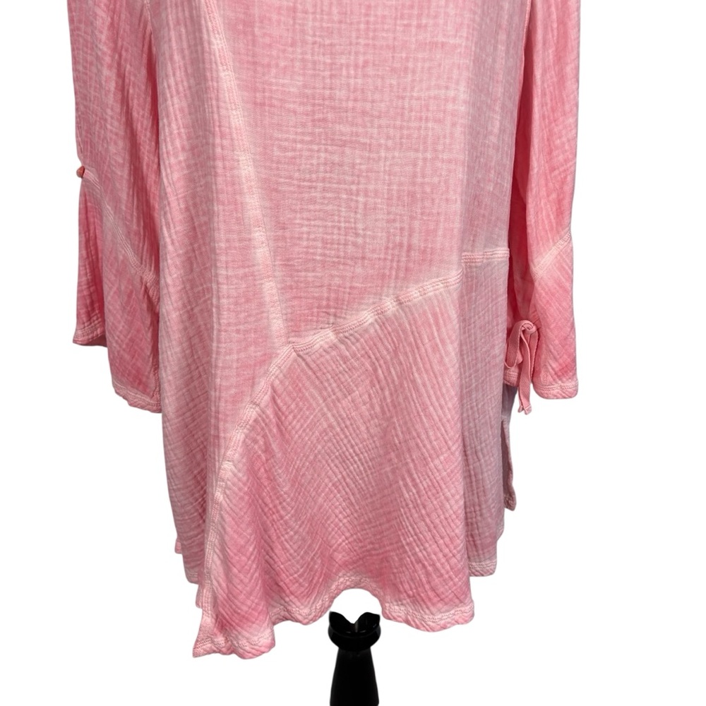 Focus Casual Life Gauze Top Pink Women's Size Large Asymmetric Hem Lagenlook - Picture 5 of 7